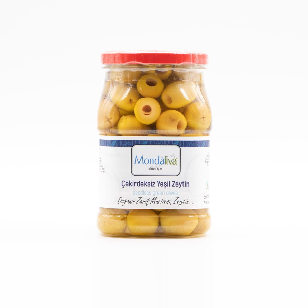Çekirdeksiz yeşil zeytin, cam kavanoz