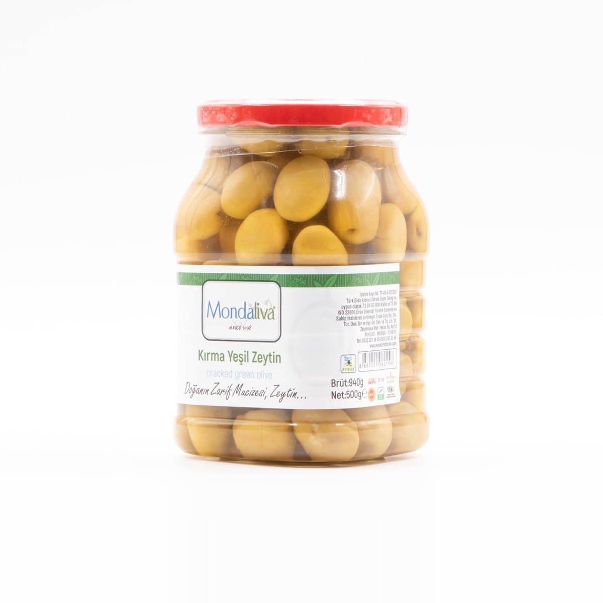 Kırma yeşil zeytin, cam kavanoz