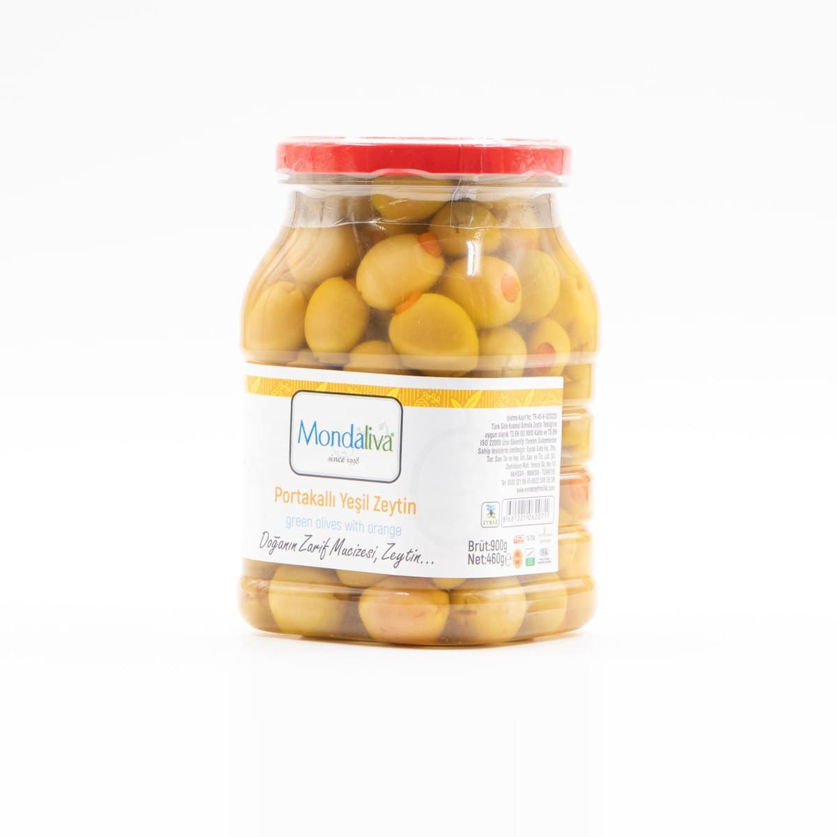 Portakallı yeşil zeytin, cam kavanoz