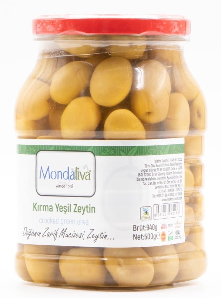 Kırma yeşil zeytin, cam kavanoz